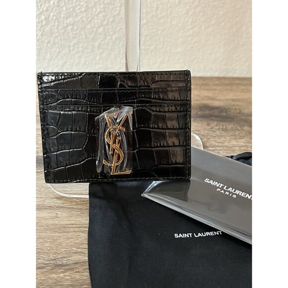 Saint Laurent Crocodile Embossed Black Card Holder - Picture 7 of 8